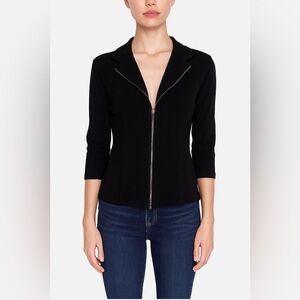 Evan-Picone Blazer Jacket Zip Front Large Black 3/4 Sleeves Formal Slinky